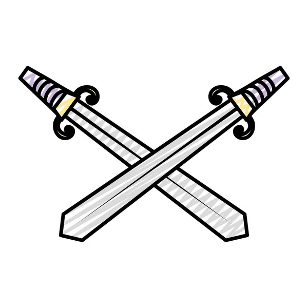 Doodle Espadas Medieval Arma Aço Design Vetor Ilustração — Vetor de Stock