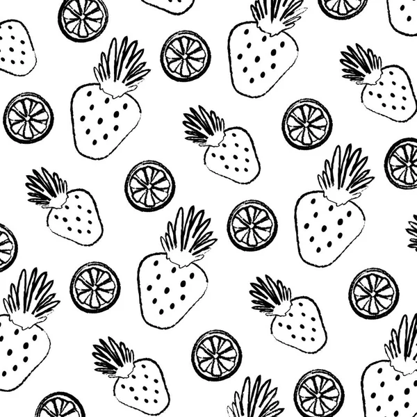 Grunge Esotico Fragola Limone Frutta Sfondo Vettoriale Illustrazione — Vettoriale Stock