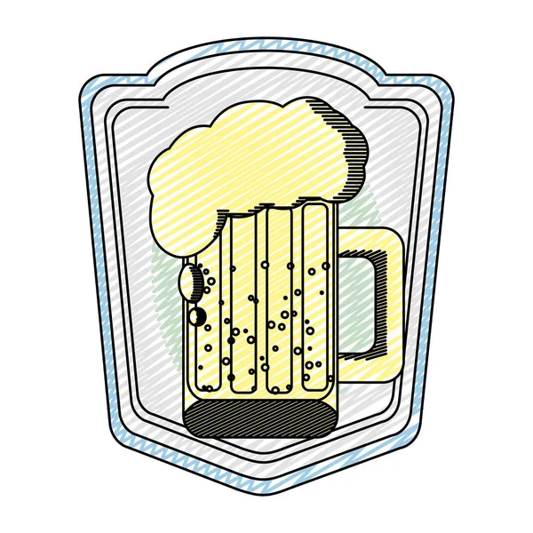 Doodle Emblema Com Espuma Cerveja Copo Licor Vetor Ilustração — Vetor de Stock