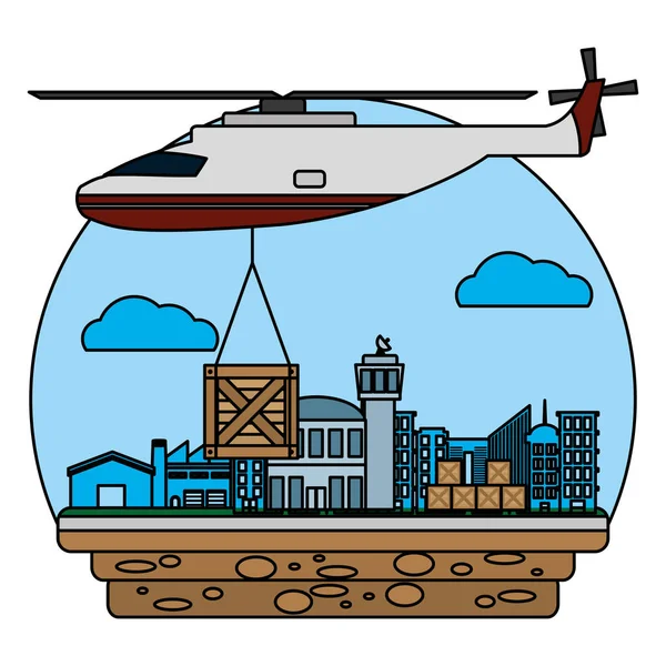 ヘリコプター輸送木箱配信ベクトル図 — ストックベクタ