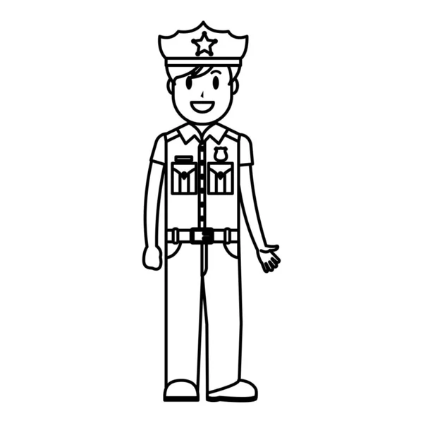 Linha Policial Oficial Com Uniforme Desenho Chapéu Vetor Ilustração —  Vetores de Stock