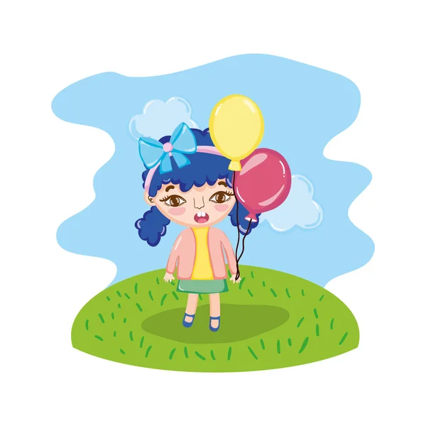 Happy Girl Child Balloons Landscape Vector Illustration — Stock Vector