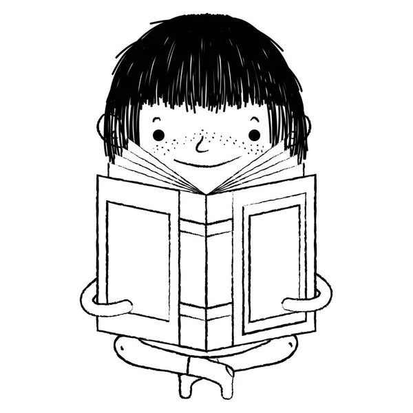 Grunge Boy Sitting Reading Education Book Vector Illustration — Stock Vector