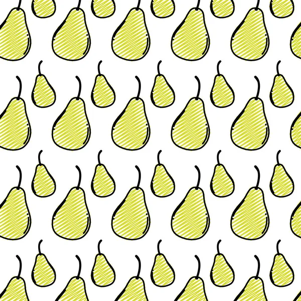 Doodle Delicioso Pêra Orgânico Fruta Fundo Vetor Ilustração — Vetor de Stock