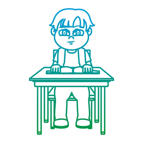 Degraded Line Nice Boy Sitting School Book Book Vector Illustration — Stock Vector