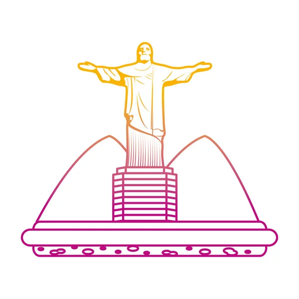 Degradado Línea Cristo Religión Estatua Con Montañas Paisaje Vector Ilustración — Vector de stock