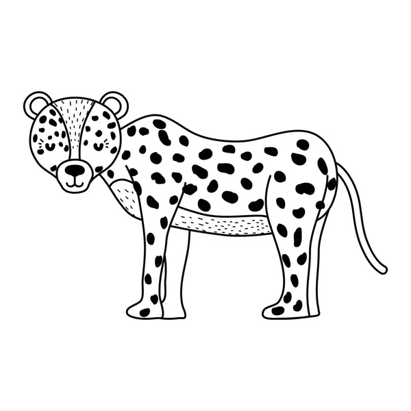 Line Adorable Leopard Wild Animal Creature Vector Illustration — Stock Vector