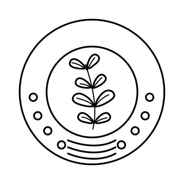 Linie Ökologie Emblem Aufkleber Mit Pflanzensymbol Vektor Illustration — Stockvektor