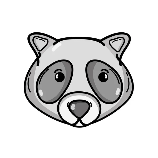 Grayscale Cute Raccoon Head Wild Animal Vector Illustration — Stock Vector