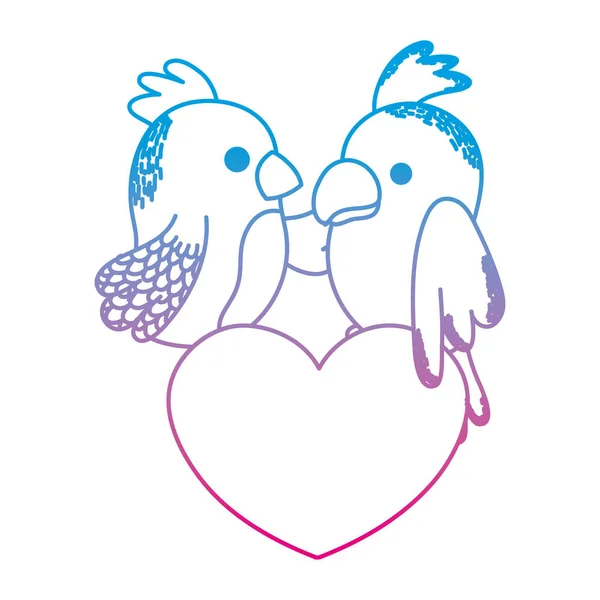 Linha Degradada Casal Papagaio Animal Juntos Coração Vetor Ilustração —  Vetores de Stock
