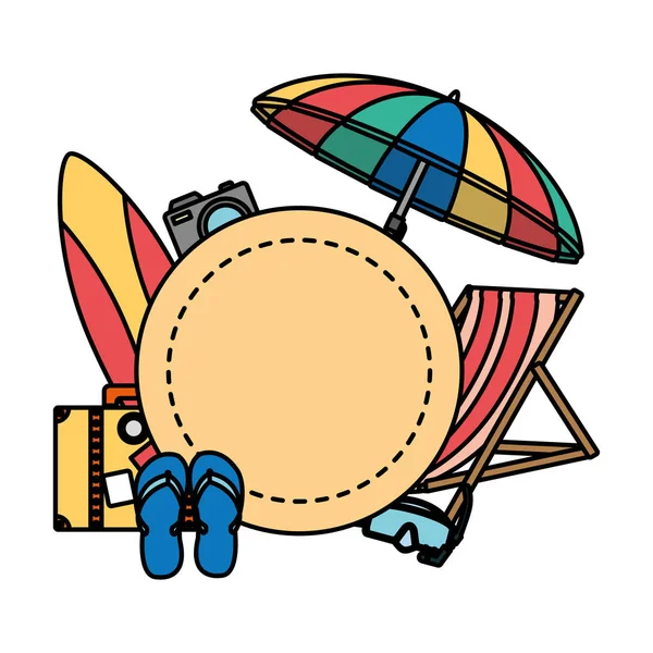 Emblema Círculo Color Con Juegos Playa Estilo Vector Ilustración — Archivo Imágenes Vectoriales