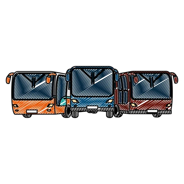 Doodle Vorne Busse Transport Städte Reisevektor Illustration — Stockvektor