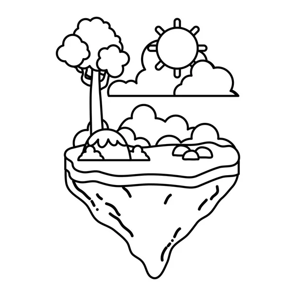 Linia Drzewa Krzewów Roślin Ilustracji Wektor Wyspa Float — Wektor stockowy