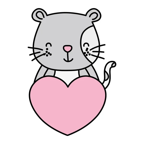 Color Lindo Ratón Animal Salvaje Con Corazón Vector Ilustración — Vector de stock