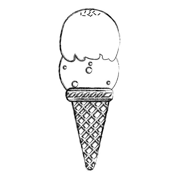 Grunge Ice Cream Two Balls Cone Vector Illustration — Stock Vector