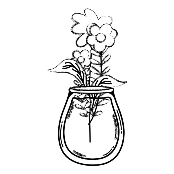 Grunge Nice Bouquet Flowers Preserve Mason Vector Illustration — Stock Vector