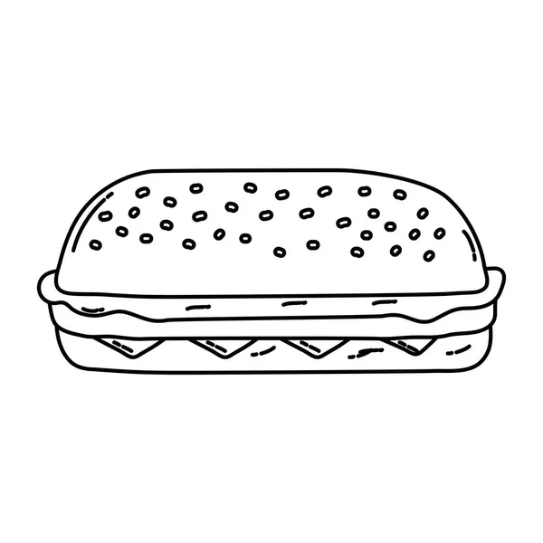 Lijn Heerlijke Ongezonde Hamburger Met Sla Hamburger Vectorillustratie — Stockvector