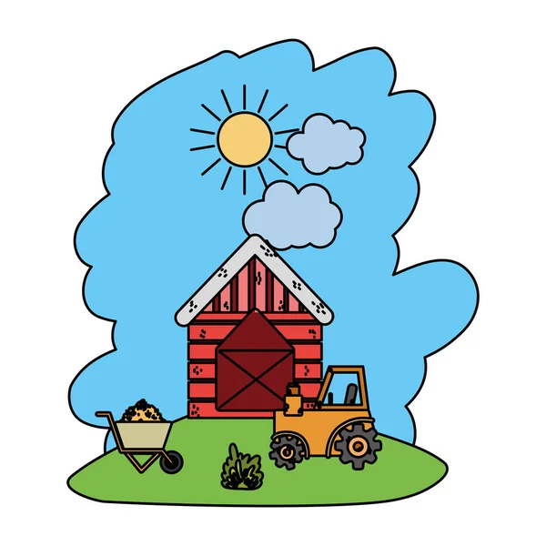 Χρώμα Σπίτι Αγρόκτημα Τρακτέρ Και Καρότσι Εικονογράφηση Διάνυσμα Δεμάτων Αχύρου — Διανυσματικό Αρχείο