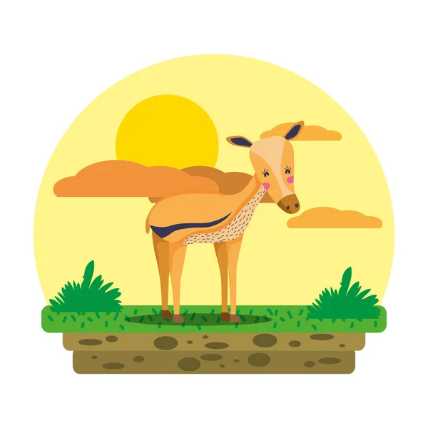 Lindo Venado Famale Animal Salvaje Paisaje Vector Ilustración — Vector de stock