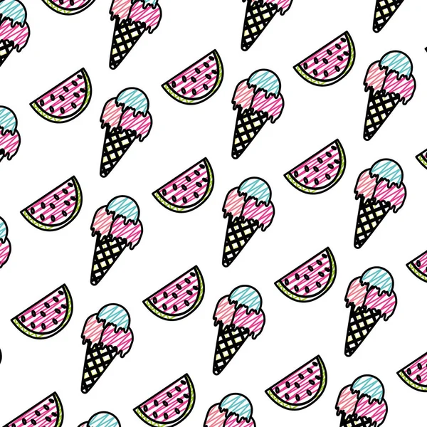 Doodle Gelato Anguria Frutta Sfondo Vettoriale Illustrazione — Vettoriale Stock