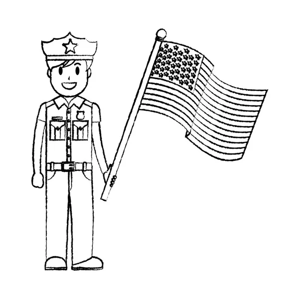 グランジの制服警官とアメリカ Usa フラグ ベクトル図 — ストックベクタ