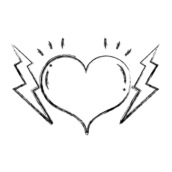 Grunge Serce Symbol Miłości Pasji Ilustracji Wektorowych Grzmotów — Wektor stockowy