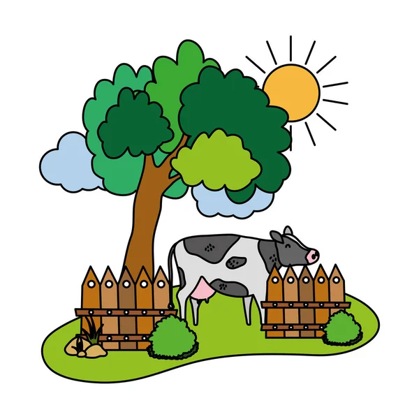 Color Cow Farm Animal Wood Grillage Vector Illustration — Stock Vector