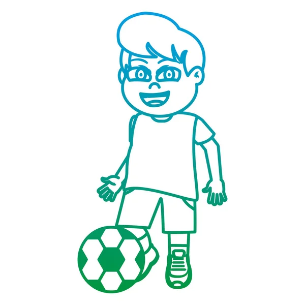 Línea Degradada Niño Feliz Niño Con Pelota Fútbol Vector Ilustración — Vector de stock