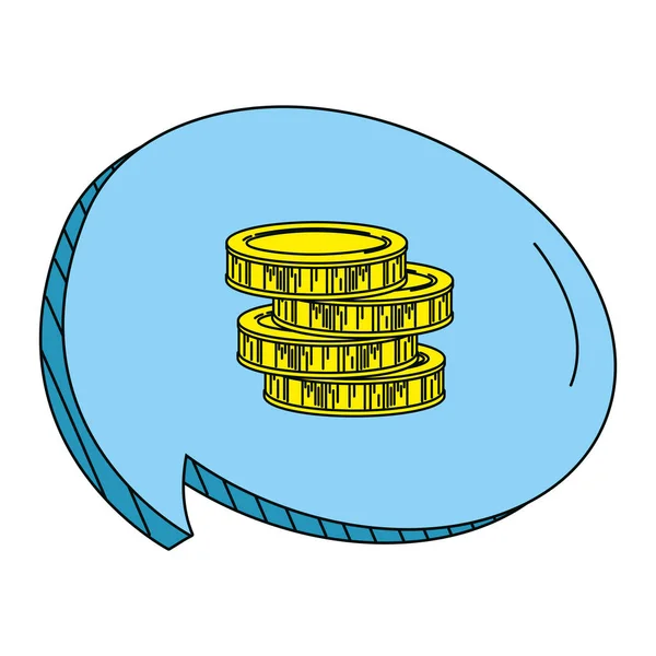 Kovové Mince Uvnitř Chatu Bublina Zprávy Vektorové Ilustrace — Stockový vektor