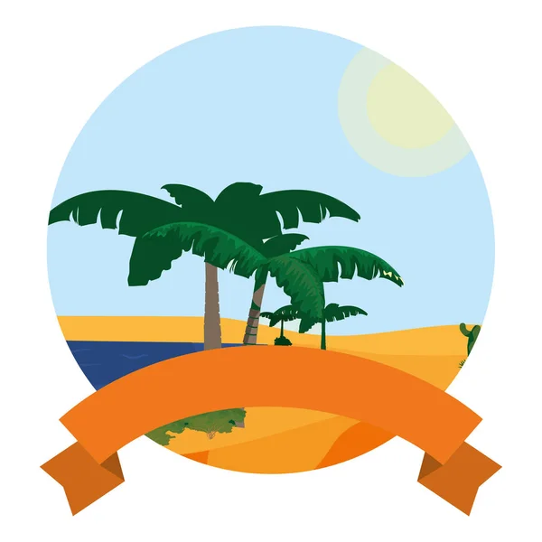 Пустельні Сливові Дерева Острівний Пейзаж Стрічкою Векторні Ілюстрації — стоковий вектор