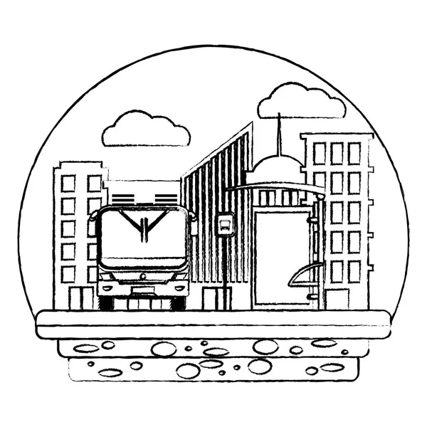 Grunge Frente Ônibus Transporte Cidade Passageiro Vetor Ilustração — Vetor de Stock