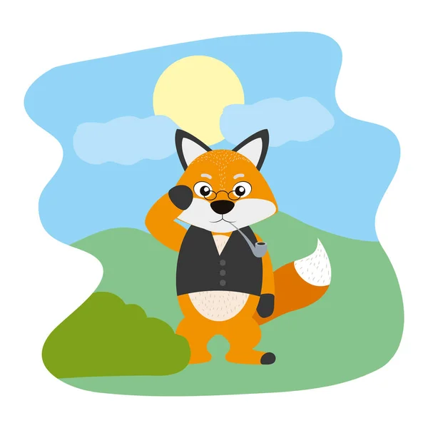 Fox Zwierząt Okulary Kamizelka Ilustracji Wektorowych Krajobraz — Wektor stockowy