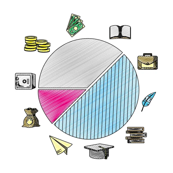Diagramma Statistica Grafica Doodle Con Illustrazione Vettoriale Successo Aziendale — Vettoriale Stock