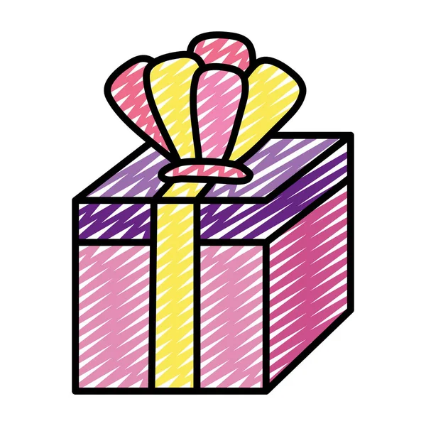 Doodle Geschenk Box Mit Krone Zubehör Vektor Illustration — Stockvektor