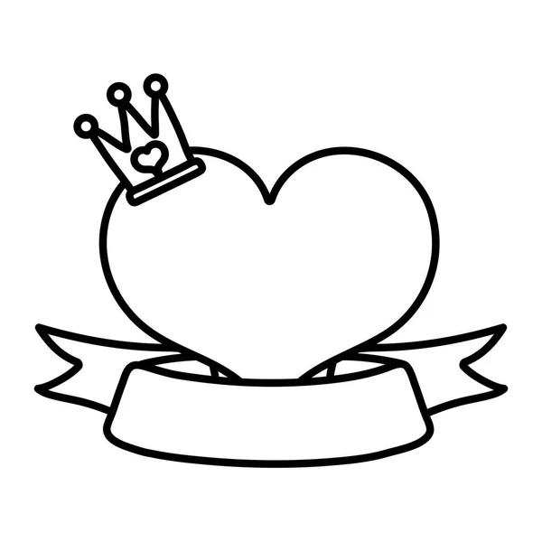 Diseño Corazón Línea Con Accesorios Corona Ilustración Vectores Cinta — Archivo Imágenes Vectoriales