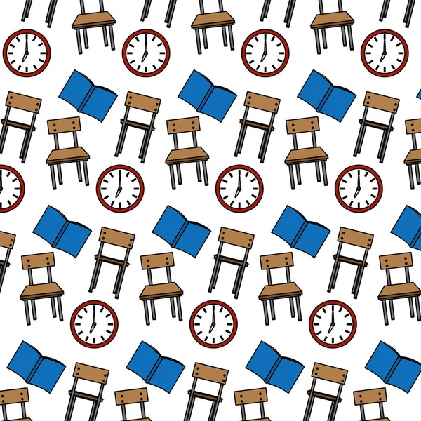 Renk Sandalye Saat Kitap Kap Arka Plan Vektör Çizim Ile — Stok Vektör