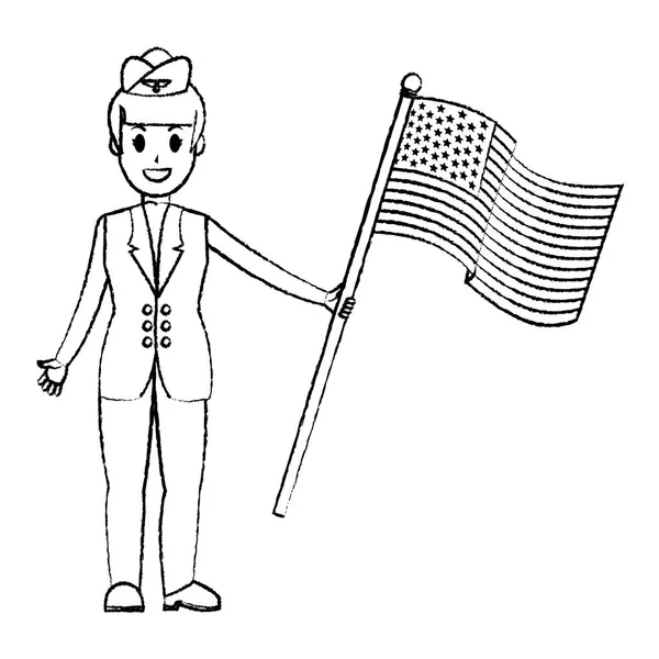 Grunge Happy Stewardess Usa Flag Nation Vector Illustration — Stock Vector