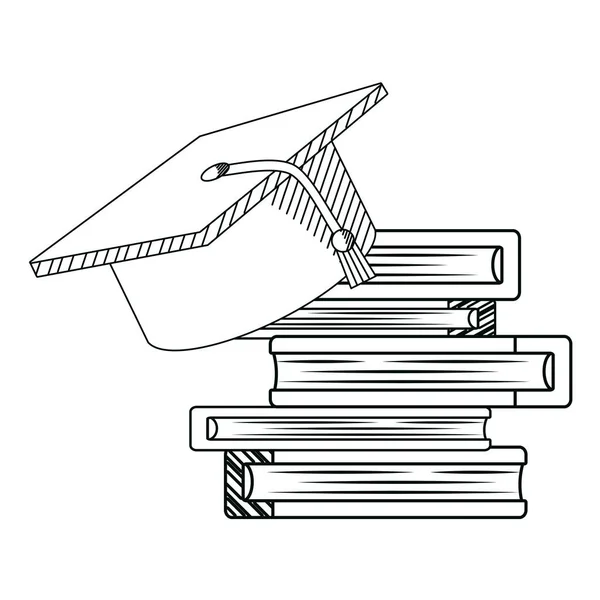 Line Graduate Cap Education Books Object Vector Illustration — Stock Vector