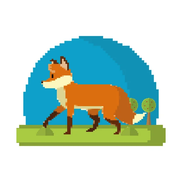 Manzara Vektör Çizim Pixelated Fox Vahşi Hayvan — Stok Vektör