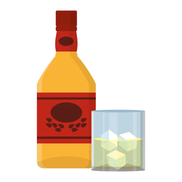 Bouteille Tequila Blanco Verre Avec Illustration Vectorielle Cubes Glace — Image vectorielle