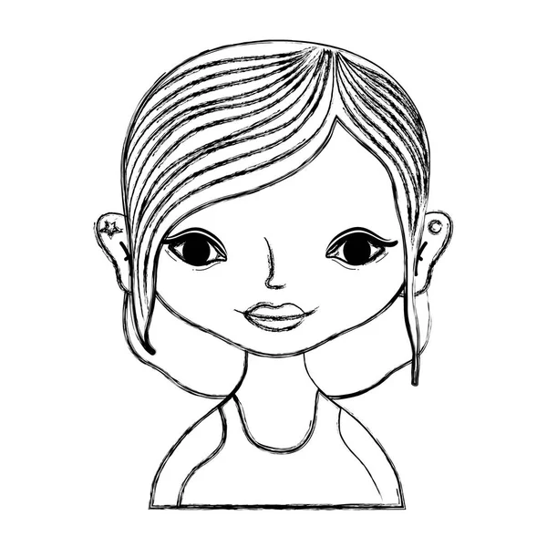 Гранж Милая Женщина Короткой Прической Блузка Векторной Иллюстрацией — стоковый вектор