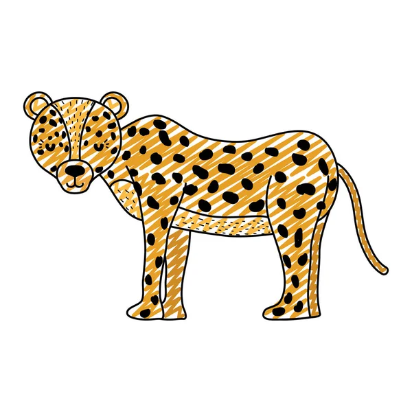 Doodle Adorable Leopardo Animal Salvaje Criatura Vector Ilustración — Archivo Imágenes Vectoriales