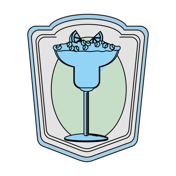 Farbemblem Cocktailglas Mit Zitrone Und Eiswürfeln Vektorillustration — Stockvektor