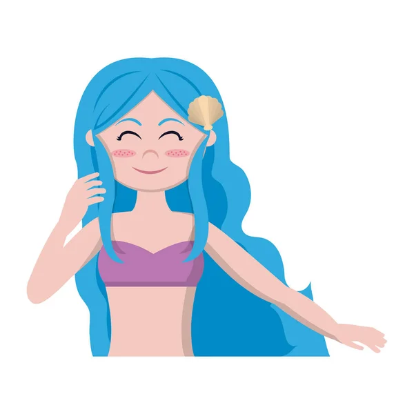 Gelukkig Sirene Vrouw Met Lange Haarstijl Vectorillustratie — Stockvector