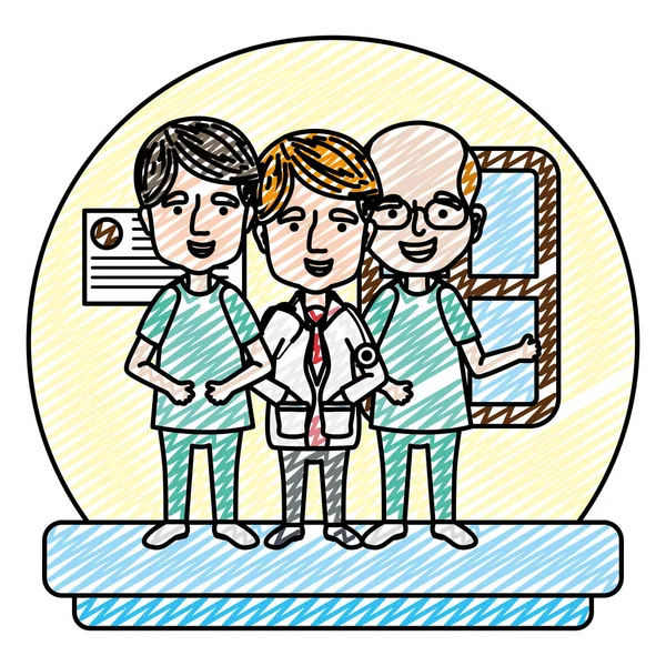 Doodle Happy Men Doctors Specialist Uniform Vector Illustration — Stock Vector