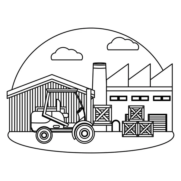 Magasin Livraison Ligne Avec Service Chariot Élévateur Boîtes Bois Illustration — Image vectorielle