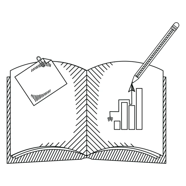 Libro Línea Con Papel Nota Lápiz Dibujo Vector Ilustración — Vector de stock