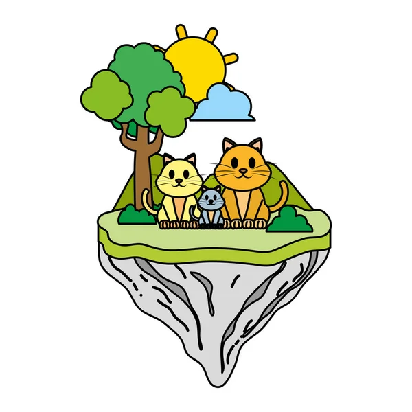 Цветовое Животное Семейства Кошек Векторной Иллюстрации Плавающего Острова — стоковый вектор