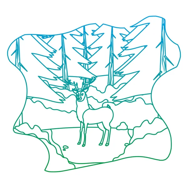 Degraderad Linje Söta Rådjur Handjur Landskapet Vektorillustration — Stock vektor