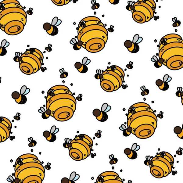 Color Panal Con Abejas Insectos Volando Fondo Vector Ilustración — Vector de stock